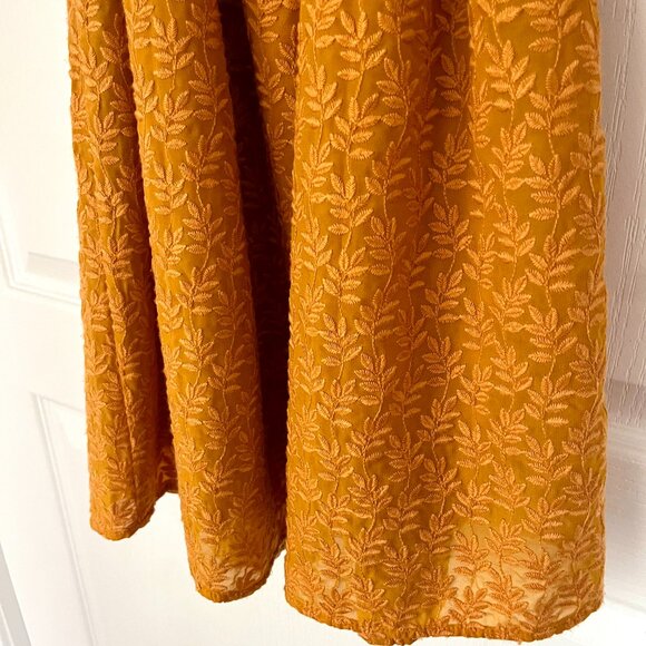 Anthropologie Daniel Rainn Mustard Yellow Embroidered Belted 3/4 Sleeve Dress - Picture 11 of 16